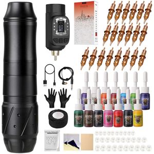 Goodivery® - Tattoo Machine Beginners Set - Tattoo Set - Tattoo Set Compleet - 1600 mAh - 20 Stuks Naalden - 14 Tattoo Kleuren - 19x14x13cm - Zwart