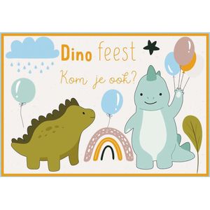 Uitnodigingen voor Kinderfeestje - Set van 10 x uitnodiging - Dinosaurus / Dino feest - invulbaar