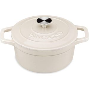 Gietijzeren braadpan, gietijzeren pan met deksel, 2 l/ 20 cm, gietijzeren pan, brood, bakken, inductie, stoofpan, braadpan, gietijzeren braadpan geschikt voor alle warmtebronnen en inductie,