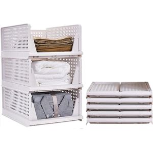 Set van 3 kledingkastorganizer, stapelbaar, ladebox, wit (43 x 33 x 19 cm), stapelbare kledingkast organizer, opvouwbare plastic opbergkisten, rek manden kledingkast, scheidingswand, stapelladen, opbergdozen