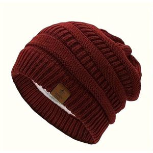 Bordeaux rode Gebreide muts / Gevoerd fleece / Dames en Heren Beanie / Fraaisz