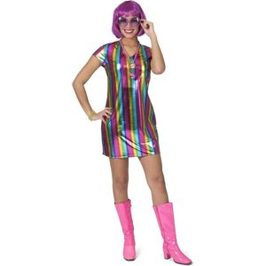 Funny Fashion - Jaren 80 & 90 Kostuum - Metallic Glanzende Regenboog Jaren 80 - Vrouw - Multicolor - Maat 44-46 - Carnavalskleding - Verkleedkleding