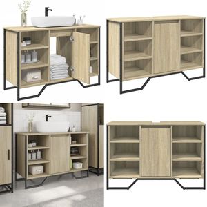 vidaXL Wastafelkast 91x35x60 cm bewerkt hout sonoma eikenkleurig - Badkamer Wastafelkast - Badkamer Wastafelkasten - Wastafelkast - Badkamer Wastafel Kast