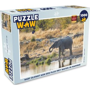 Puzzel Baby olifant aan een plas met water in Namibië - Legpuzzel - Puzzel 1000 stukjes volwassenen