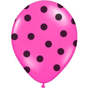 Partydeco - Ballonnen Fuchsia dots zwart 50 stuks