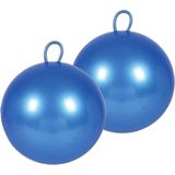 2x stuks skippybal blauw 60 cm voor kinderen - Skippyballen buitenspeelgoed voor jongens/meisjes