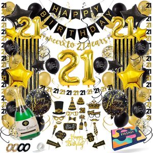 Fissaly 21 Jaar Zwart & Goud Verjaardag Decoratie Versiering - Helium, Latex & Papieren Confetti Ballonnen