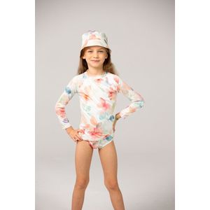 Ducksday - Bikinibroek voor meisje - UV-werend UPF50+ - Sneldrogend materiaal - Bliss - Pastelroze met bloemen - maat 12 jaar