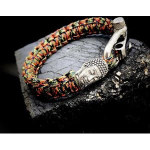 Paracord Armband met 925 Zilveren 3D Buddha Bedel (Spacer) van 12 gram Zilver, Stainless Steel (RVS) slot verstelbaar in 3 maten .