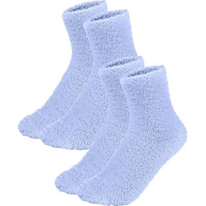 Fluffy Sokken Dames - 2-Pack Blauw - One Size maat 36-41 - Huissokken - Badstof - Dikke Wintersokken - Cadeau voor haar - Housewarming - Verjaardag - Vrouw