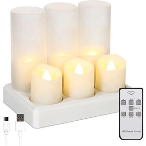 Oplaadbare Kaarsen met Afstandsbediening – LED Kaarsen – Met Bewegende Vlam – Draadloos & Veilig – Oplaadstation – Theelichtjes – Oplaadbare Waxinelichtjes – Set van 6