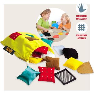 WoodyDoody Montessori Sensorisch Speelgoed Raakgevoelig Speelgoed - Educatief Speelgoed 3 jaar - Dubbele Aanraak Perceptie Tegeltjes - Sensory Play Vormen Puzzel - HOOGWAARDIG Aanraakgevoelige Stoffen - Zintuiglijk Spel - Houten Speelgoed