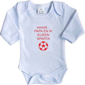 La Petite Couronne Romper Lange Mouw ""ssssstt Papa en ik kijken SPARTA"" Unisex Katoen Wit/rood Maat 56