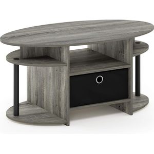 Ovale salontafel met ingebouwde opslag, Frans eiken en zwart