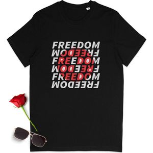 Freedom tshirt - T shirt Freedom mannen - Freedom t-shirt vrouwen - Vrijheid tshirt- Dames heren shirt met print opdruk - Unisex maten: S M L XL XXL XXXL Shirt kleur: Zwart.