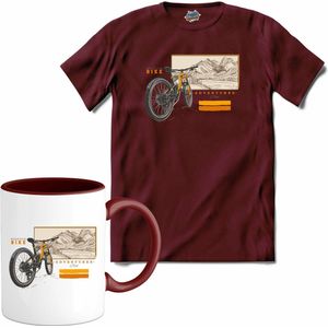 Mountainbike Adventures Fiets outdoor sport kleding - T-Shirt met mok - Unisex - Burgundy - Maat S