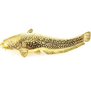 Visspeld Meerval Verguld - Vissen Broche Revers Kraag Das Speld Sierspeld Hoedenspeld Bijoux Sjaal Pinn Sjaalspeld Sieraad Broches Pin Dasspeld Button