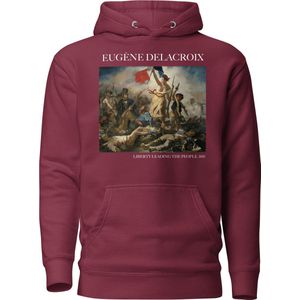Eugène Delacroix 'Vrijheid leidt het volk' (""Liberty Leading the People"") Beroemd Schilderij Hoodie | Unisex Premium Kunst Hoodie | Maroon | L