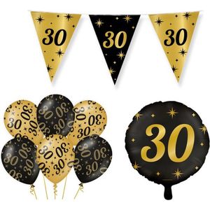 Classy Party 30 jaar verjaardag versiering - 30 Jaar Pakket - Vlaggenlijn - Ballon - Zwart/Goud - 3 Delig