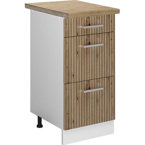 Vicco R-Line Keuken Keukenonderkast – 40 cm met laden, WB Eik Artisanaal eiken met laden, WB Eik