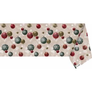 Raved Kerst Tafelzeil - Kerstballen  140 cm x  260 cm - Beige - PVC - Afwasbaar