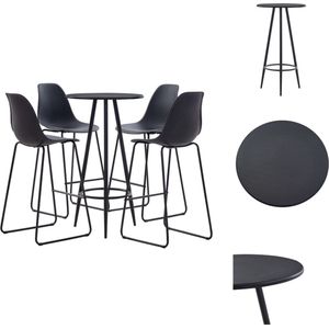 vidaXL Barset Bistro - Zwart - Ø 60 x 107.5 cm - MDF - Staal - 4x 48 x 57 x 112.5 cm - Kunststof zitting - Set tafel en stoelen