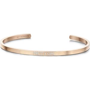 Key Moments 8KM-BG0007 - Stalen open bangle met tekst - pretty girl - zirkonia - one-size - rosékleur