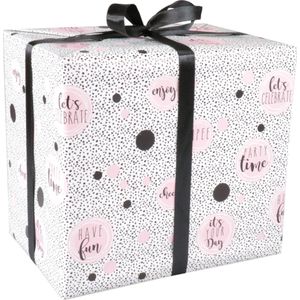 Cadeaupapier | 30cm | 100m | 80gr/m² | Party time | wit/zwart/roze