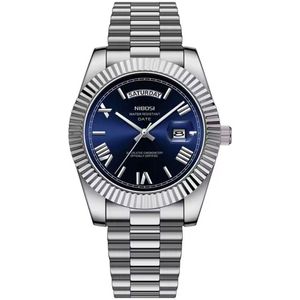 Nibosi - Luxe Herenhorloge - Polshorloge - Heren - Cadeau - Horloge - Geschenkdoos - Mannen - Zilver Blauw - RVS