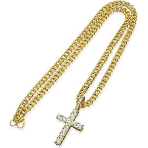 Gouden kruisketting voor mannen - heren halsketting - roestvrij staal - zwart - groot formaat .