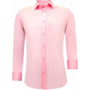 Luxe Blanco Satijn Hemd voor Mannen - Slim Fit - 3071 - Roze