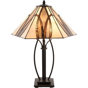 LumiLamp Tiffany Tafellamp 51*44*66 cm E27/max 2*60W Bruin, Beige Glas in lood Art Deco Tiffany Bureaulamp Tiffany Lampen