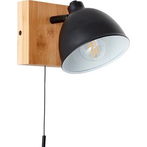 Brilliant Celia wandlamp mat zwart/bamboe metaal/bamboe schakelaar trekken 1x D45, E14, 28 W, Geschikt voor hanglamp (niet inbegrepen)