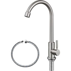 Ibenzoa® Koudwaterkraan met Hoge Boog en Geborstelde Nikkelafwerking voor Keuken