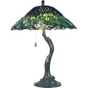 LumiLamp Tiffany Tafellamp Ø 47x58 cm Groen Glas Tiffany Bureaulamp