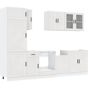 vidaXL - 8-delige - Keukenkastenset - Kalmar - bewerkt - hout - glanzend - wit