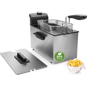Royalty Line® EFT2000 Friteuse 3 Liter - Frituurpan - 2000W - Koude Zone - 2 tot 4 Personen - Koude Zone - Traploos Instelbare Temperatuurregelaar - RVS
