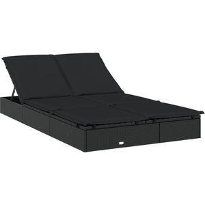 vidaXL Ligbed 2-persoons met kussens - Zwart Ligbed - Lounge Stoel - Tuinset - Buitendecoratie - Relaxstoel
