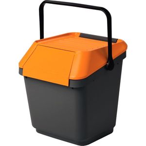 Afvalemmer stapelbaar 35 liter grijs met oranje deksel | Handvat | EasyMax