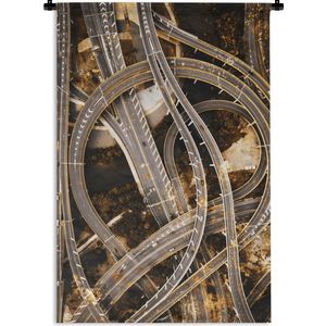 Wandkleed - Snelweg - Goud - Auto's - 120x180 cm - Wandtapijt