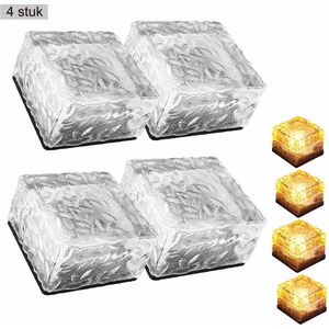 CNL Sight Grondspot(4 stuk Maat L ) - Solar Ice Cube LED- 10cm*10cm*5.5cm-Licht-solar Tuinverlichting op zonne-energie-warmlicht - Brick light - IP68