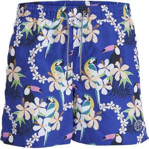 Jack & Jones Heren Zwemshorts JPSTFIJI AOP Blauw Tropisch Paradijs Print - Maat M