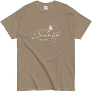 Beach Life T Shirt Dames en Heren - Minimalistisch Design Strand Leven - Beige - L
