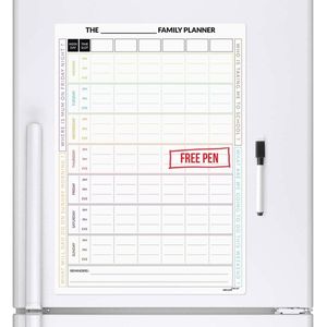 Magnetic Family Planner, 7 dagen, koelkastbord, vlakgom, weekplanner, koelkast, magnetisch, met markeerstift, whiteboard & stift, Drywipe magneet, whiteboard memo-notitiebord, dagelijkse keuken