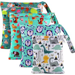 Luxiba - Wetbag stoffen luiertas voor onderweg, 4-delige luiertas, luiertas, natte tas, organizer, tas, herbruikbaar, waterdicht, met ritssluiting, voor baby's, peuters, kleuterschool, groen