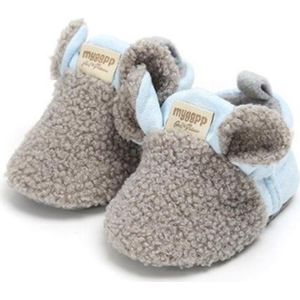 Lieve warme baby slofjes schoentjes met anti slip zooltjes. 0-6 maanden. Grijs lichtblauw