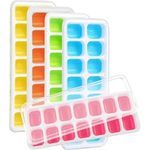 Siliconen ijsblokjes vorm met deksel, 4 stuks! Herbruikbaar & Zeer gebruiksvriendelijk  ( BPA vrij)