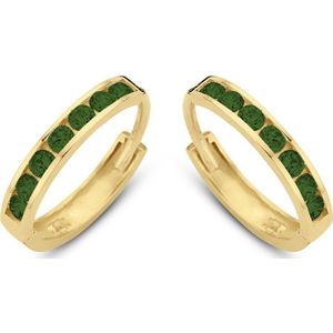 New Bling 9NBG-0580 Gouden Oorringen met Zirkonia Steentjes - Groen - 11x1,9mm - 14 Karaat - Goud