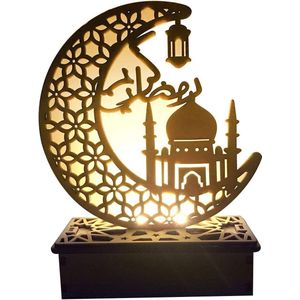 Ramadan Eid LED Nachtlampje - DIY Houten Maan en Sterren Ornamenten - Eid Mubarak Festival Verlichting - Milieuvriendelijk