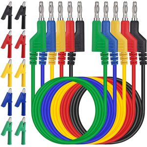 Multimeter Meetleidingen 4mm 5 Kleuren Bananen Stekker met 10 Krokodilklemmen 1m - Voor Multimeter Spanningstester Stroomapparaten